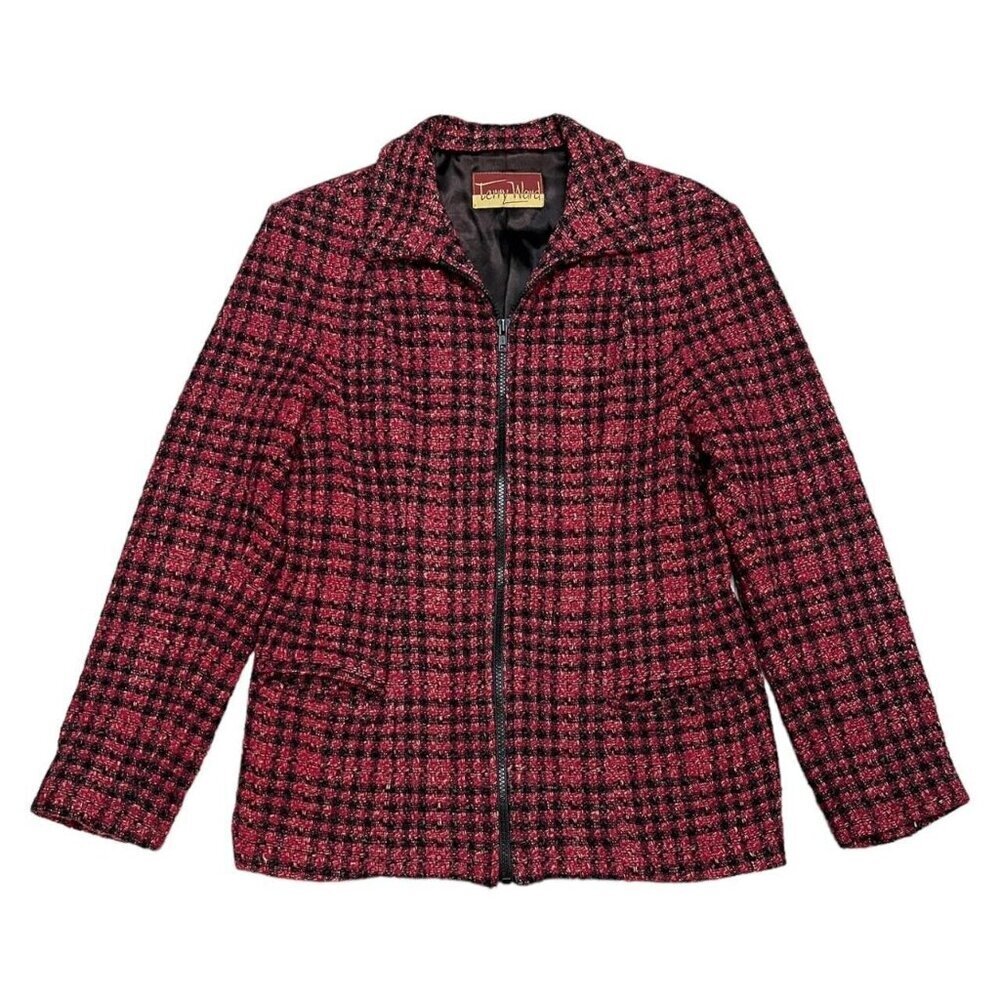Vintage 90s Terry Ward Jacket Wool & Satin Plaid Designer - Womens Medium